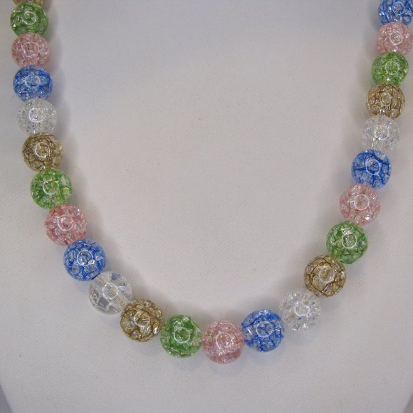 Translucent Pastel Crackle Bead Necklace 21" L - Picture 1 of 6